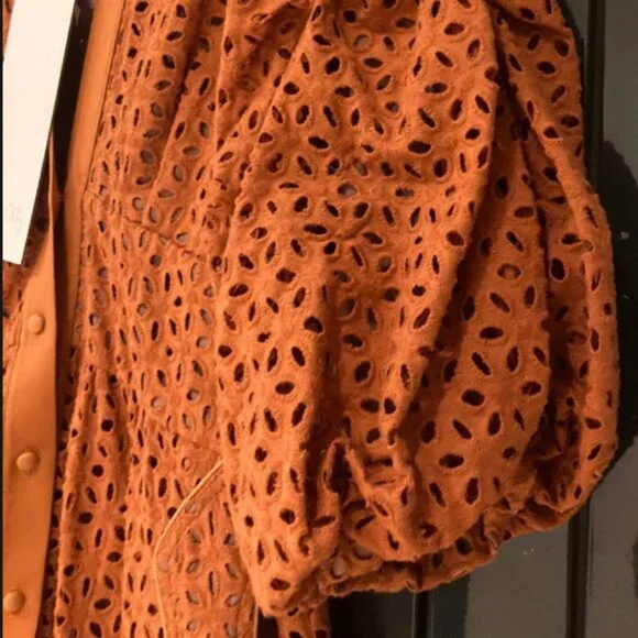 JOHANNA ORTIZ Magical Discipline Burnt Orange Eyelet Cotton Dress Size US 2 NWT - Picture 8 of 12